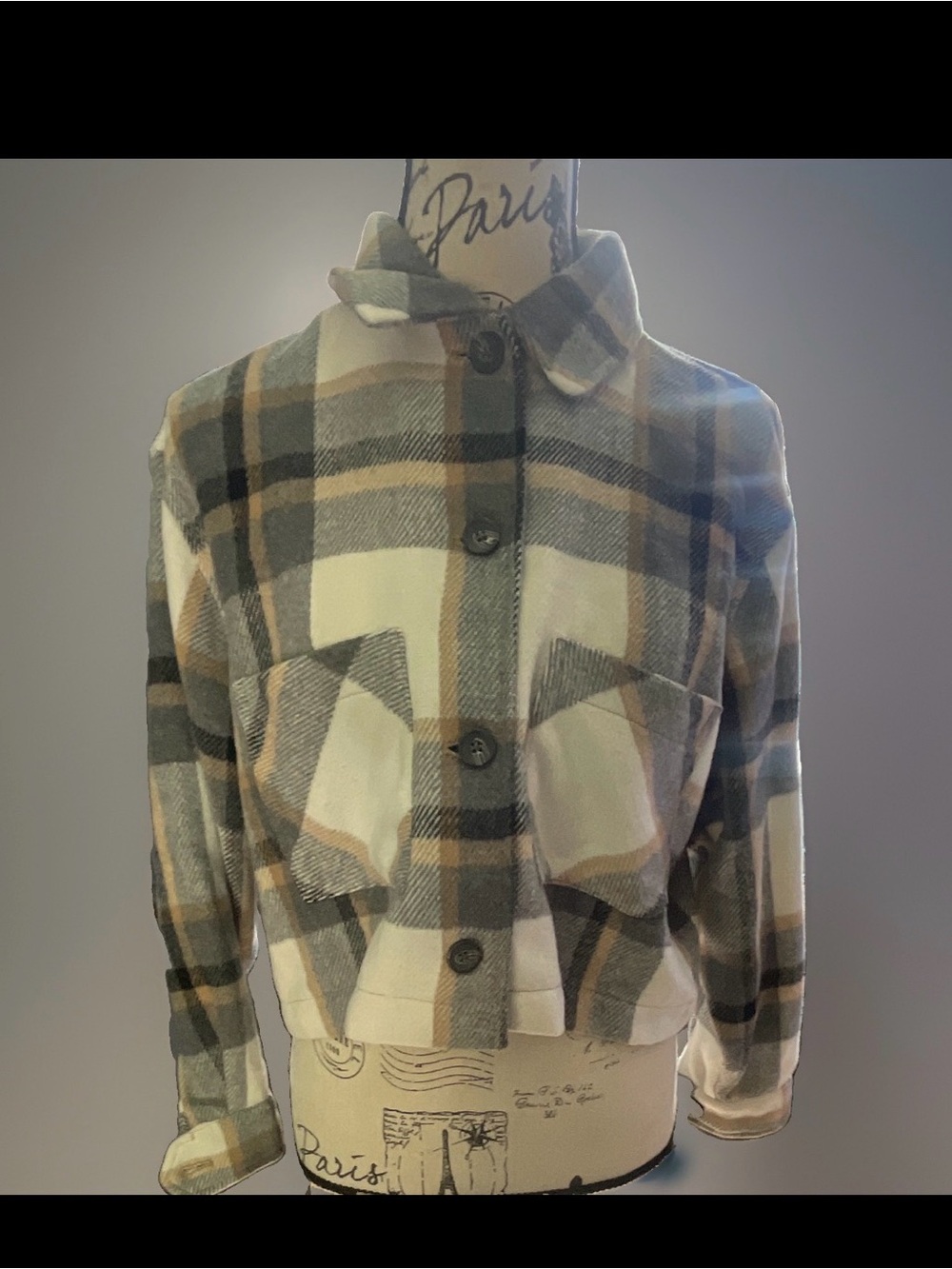 For The Republic Plaid Cropped Shacket - Cream, Gray & Tan